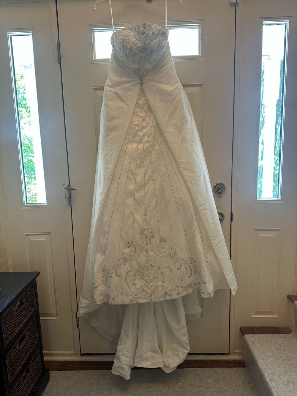 Elegant White Beaded Strapless Wedding Dress from Donna Morello